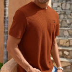 Men's Waffle Knitted Crew Neck Regular Fit Tees