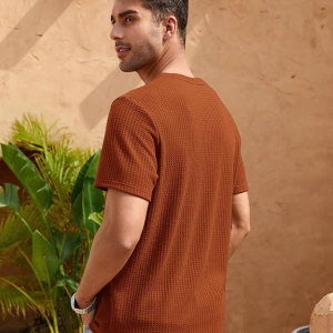 Men's Waffle Knitted Crew Neck Regular Fit Tees